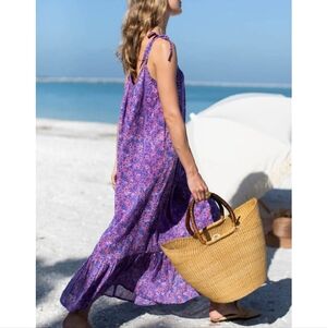 India Collection Emerson Fry Violet Floral Organic Cotton Maxi Dress
